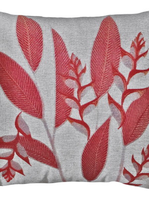 Almofada de linho bege cru folhagens galhos vermelha 45x45