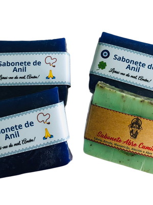 03 sabonetes artesanais de anil + 01 sabonete abre caminhos
