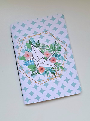 Caderno tsuru floral a5 + adesivos