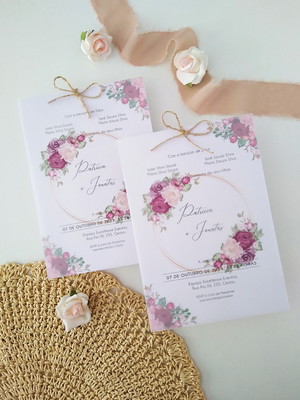 Convite floral papel vegetal casamento