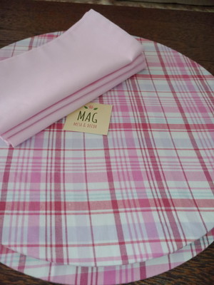 Kit 6 capas de sousplat + 6 guardanapos (xadrez rosa,lilás))