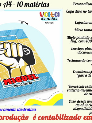 Caderno 10 matérias personalizado no tema gamer