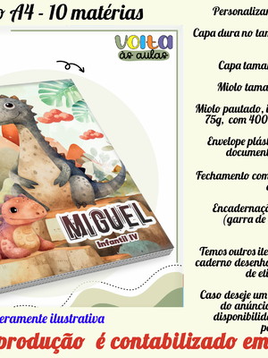 Caderno 10 matérias personalizado no tema dinossauro