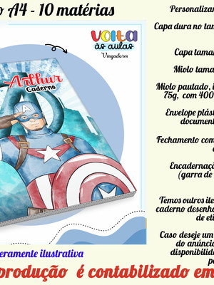 Caderno 10 matérias personalizado no tema homem américa