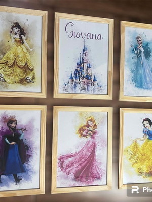 Kit quadro infantil princesa decoração quarto menina criança