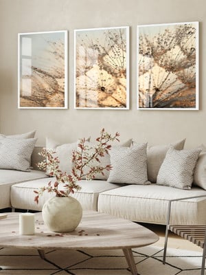 Trio de quadro decorativo com vidro dente de leão moderno