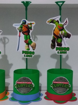 Kit com 15 centro / enfeite de mesa tartarugas ninjas -mod1