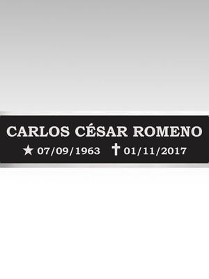Placa túmulo em aço inox 26x6cm fundo preto