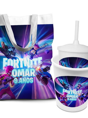 Kit sacolinha +copo +balde pipoca fortnite