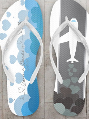 Chinelo casamento avião personalizado