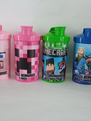 Copo minecraft 200ml com tampa flip .