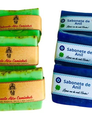 03 sabonetes artesanais de anil + 03 sabonetes abre caminhos