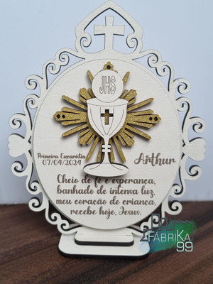 Lembrança de mesa primeira comunhão eucaristia em mdf