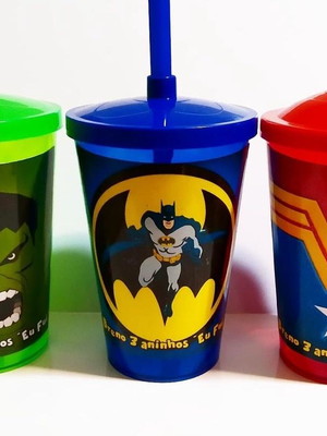 Copo com canudo super heróis 400 ml
