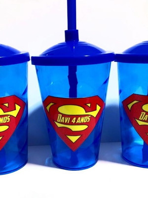 Copo com canudo super heróis 400 ml