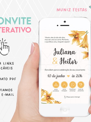 Convite digital interativo casamento amarelo