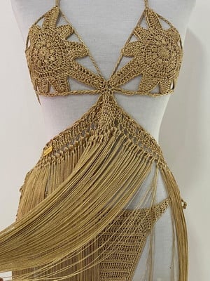Vestido franjas saída de banho croche