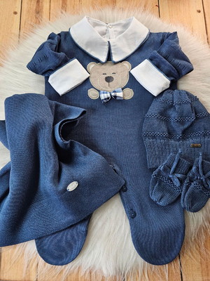 Saida maternidade 5 peças linha luxo urso azul