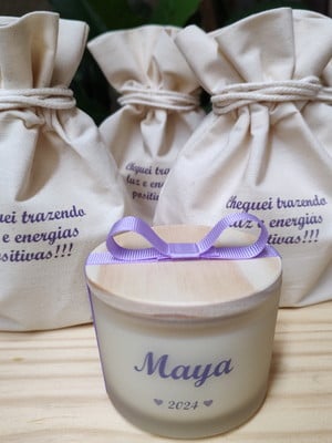 Lembrança maternidade vela aromática 100g no vidro fosco