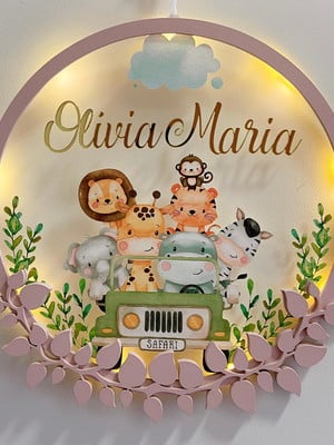 Porta maternidade jipe safari acrílico e espelho led