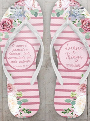 Chinelo casamento suculentas e listras personalizado