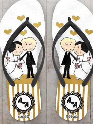 Chinelo casamento noivinhos dourado personalizado