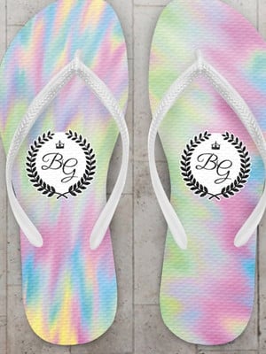 Chinelo casamento tie dye holograma espelho personalizado