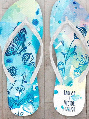 Chinelo casamento personalizado com borboletas