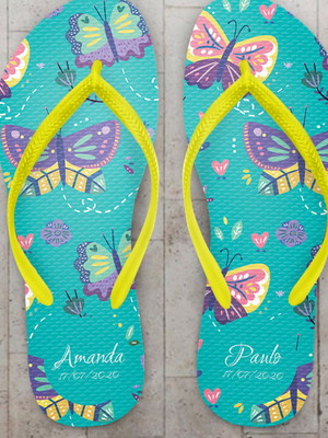 Chinelo casamento personalizado com borboletas