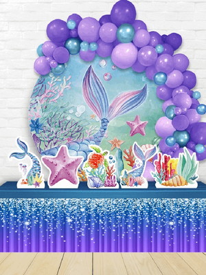 Kit festa painel redondo + display cauda sereia aquarela