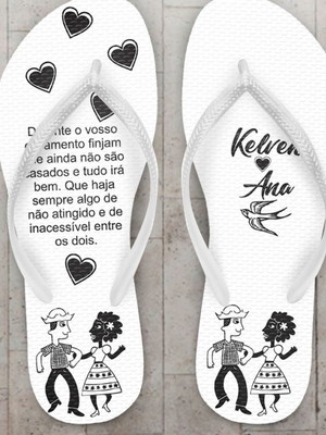 Chinelo casamento cordel com texto personalizado