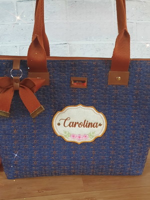 Bolsa jeans professora com 3 divisórias personalizada