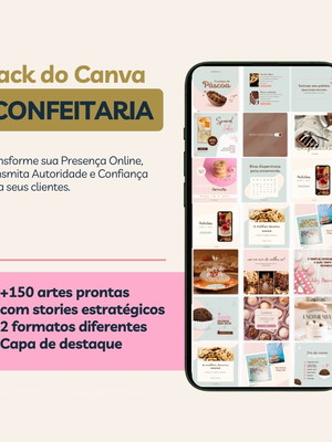 Pack canva confeitaria: 150 posts profissionais
