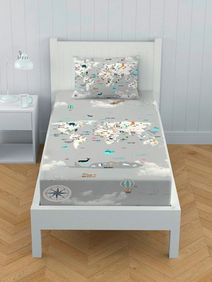 Lençol infantil mapa mundi cinza 100% algodão - lkt54