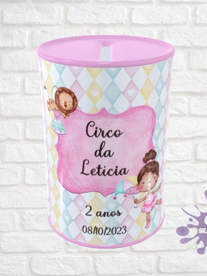 Cofrinho personalizado - circo rosa aquarela