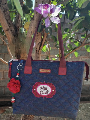 Bolsa jeans professora com 3 divisórias personalizada