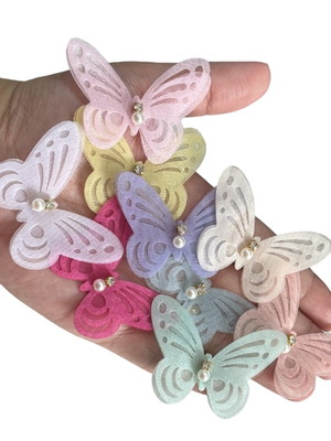 Aplique borboleta organza voal - 5.5cm - várias cores - 4pçs