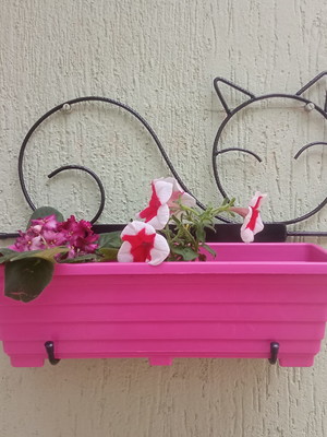 Suporte artesanal de ferro para floreira modelo gatinha