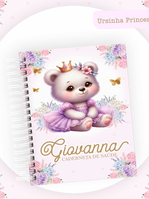 Caderneta de vacinação personalizada ursinha princesa lilás