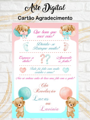 Arte digital cartão agradecimento chá revelação