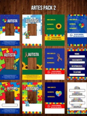 Crachá autismo & tdah identificação 100% editável pack