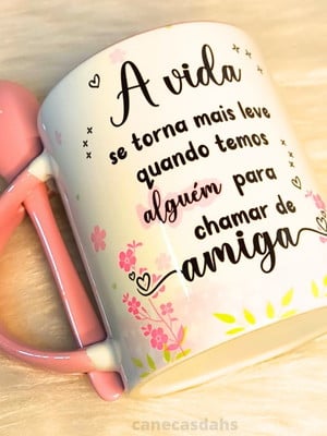 Caneca com colher personalizada amizade - promoção