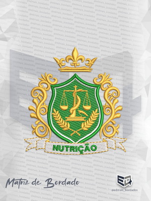 Matriz de bordado nutrição brasão coroa simbolo jaleco logo