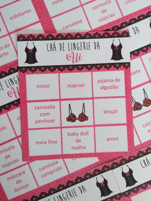 Kit bingo + lápis chá de lingerie