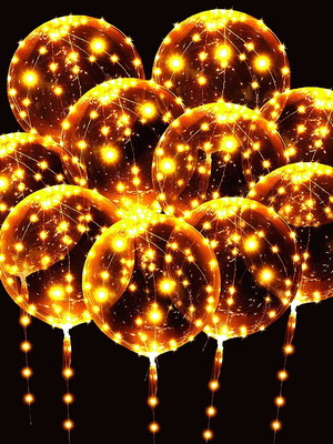 10 balão bubble transparente com led amarelo com vareta