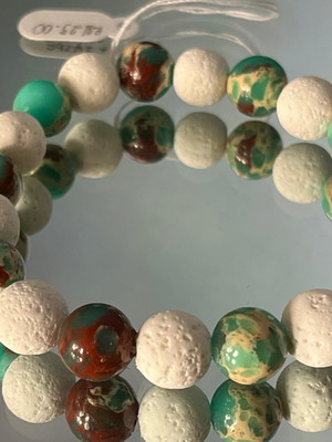 Pulseira de jaspe e pedra vulcânica 10mm