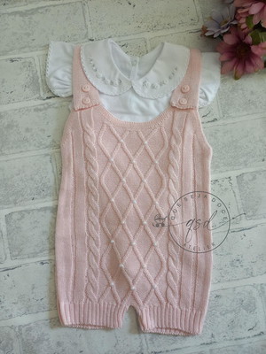 Macacao romper tricot rosa bebe