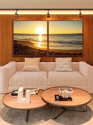 Quadros nascer do sol na praia canvas moldura duo 160x80