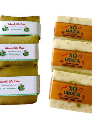 03 sabonetes xô uruca com sal grosso arruda + 03 sete ervas