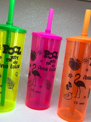 Copo long drink 350ml com tampa e canudo personalizado